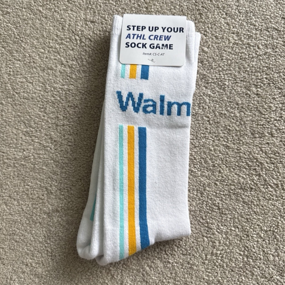 Walmart Store Logo Employee Worker Pair of Crew Socks White Cotton Blend